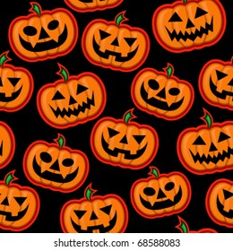 Halloween Pumpkin vector pattern in black background