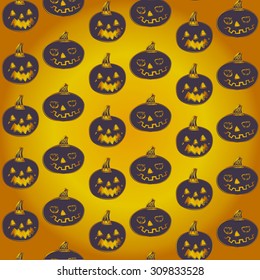 Halloween pumpkin vector pattern on gradient background