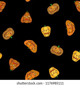 Halloween pumpkin vector seamless black pattern for web, cards, poster, textile, wrapping, craft