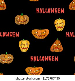 Halloween pumpkin vector seamless black pattern for web, cards, poster, textile, wrapping, craft