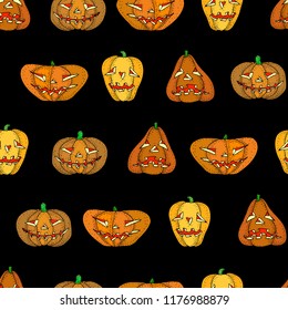 Halloween pumpkin vector seamless black pattern for web, cards, poster, textile, wrapping, craft