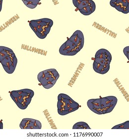 Halloween pumpkin vector seamless dark pattern for web, cards, poster, textile, wrapping, craft