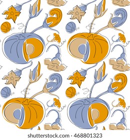 Halloween Pumpkin vector seamless pattern in Victorian style