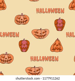 Halloween pumpkin vector seamless warm pattern