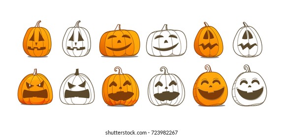 Halloween pumpkin vector set. Different pumpkins silhouettes vector collection