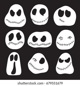 Halloween pumpkin vector set. Emotion. Black and white.