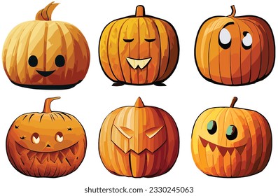 Halloween pumpkin vector set. Ideal for creating scrapbooks, greeting cards, party invitations, posters, tags, and sticker kits.