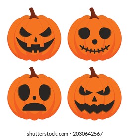 Halloween pumpkin vector set isolated on white background. Scary Jack O Lantern Halloween pumpkin set.