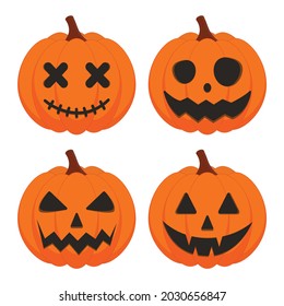 Halloween pumpkin vector set isolated on white background. Scary Jack O Lantern Halloween pumpkin set.