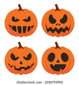 Halloween pumpkin vector set isolated on white background. Scary Jack O Lantern Halloween pumpkin set.