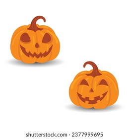 Halloween pumpkin vector set isolated on white background. Scary Jack O Lantern Halloween pumpkin set. An orange pumpkin with a smile for your design for the Halloween holiday
