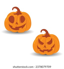 Halloween pumpkin vector set isolated on white background. Scary Jack O Lantern Halloween pumpkin set. An orange pumpkin with a smile for your design for the Halloween holiday
