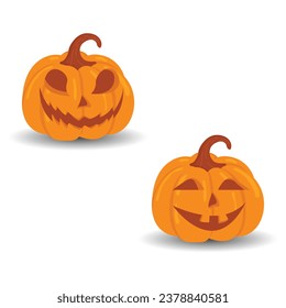 Halloween pumpkin vector set isolated on white background. Scary Jack O Lantern Halloween pumpkin set. An orange pumpkin with a smile for your design for the Halloween holiday

