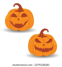 Halloween pumpkin vector set isolated on white background. Scary Jack O Lantern Halloween pumpkin set. An orange pumpkin with a smile for your design for the Halloween holiday