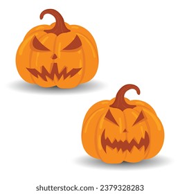 Halloween pumpkin vector set isolated on white background. Scary Jack O Lantern Halloween pumpkin set. An orange pumpkin with a smile for your design for the Halloween holiday