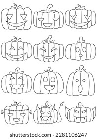 Halloween Kürbis, Vektorset, Halloween Kürbis einfache Cartoon-Stil.