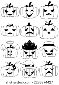Halloween pumpkin vector set, Halloween pumpkin simple cartoon style.