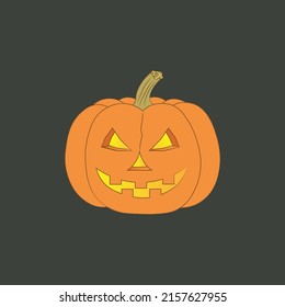 Halloween Pumpkin Vector With Sinister Face Isolated On Dark Background.