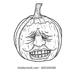 halloween pumpkin vector tattoo by hand drawing.Beautiful line art on white background.Black and white graphics design art highly detailed in line art style.wallpaper.