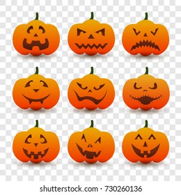 Halloween pumpkin vector. Transparent background. Pumpkins with scary faces. Autumn, or autumn festival, and harvest festival. Black pumpkin. Lantern