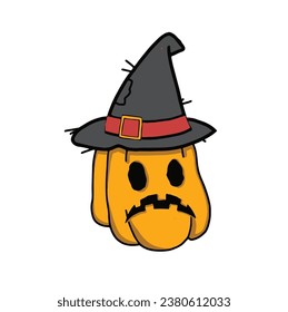 Halloween pumpkin vector using a wizard hat with a scary smile and white background