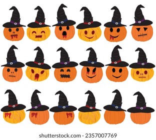 The halloween pumpkin vector with the witch hat for items decoration to welcome season of trick or treat.