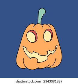 Halloween pumpkin. Vintage funny pumpkins isolated on blue background. Vector cartoon Illustration.