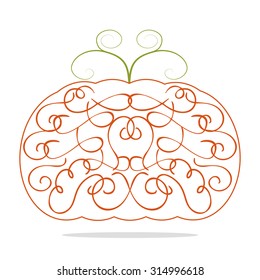 Halloween pumpkin. Vintage template with ornamental frame and decorative pumpkin. Filigree pumpkin Thanksgiving card in vector format.