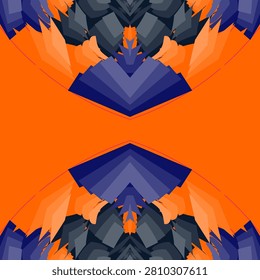 Halloween pumpkin void inspired radial mirrored ornament with pure black, night watcher, storm blue, electric orange, eerie sunset, bloody pink, void purple, abyssal blue