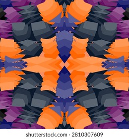 Halloween pumpkin void: mirrored ornamental composition in pure black, night watcher, storm blue, electric orange, eerie sunset, bloody pink, void purple, abyssal blue