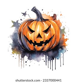 Halloween Pumpkin Watercolor Clipart Design