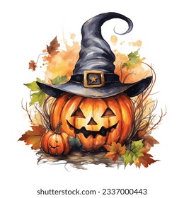 Halloween Pumpkin Watercolor Clipart Design