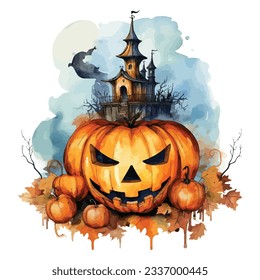 Halloween Pumpkin Watercolor Clipart Design