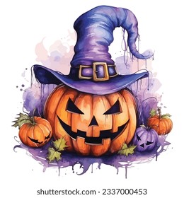 Halloween Pumpkin Watercolor Clipart Design