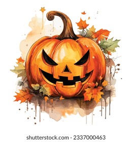 Halloween Pumpkin Watercolor Clipart Design