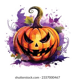 Halloween Pumpkin Watercolor Clipart Design