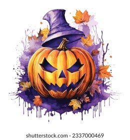 Halloween Pumpkin Watercolor Clipart Design