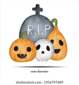 Halloween pumpkin Watercolor style vector illustration