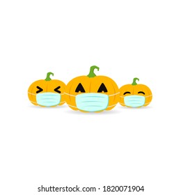 Halloween pumpkin wearing face mask on a white background,Coronavirus outbreak concept