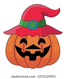 Halloween pumpkin wearing a hat with a big smile