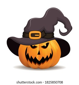 Halloween pumpkin wearing a with hat. vector illustration