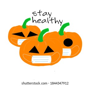 Halloween pumpkin wearing mask vector illustration