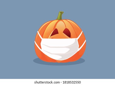 Halloween Pumpkin Wearing Medical Mask Vector Illustration