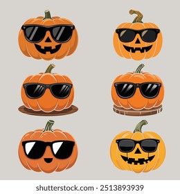 Calabaza de Halloween con gafas de sol: Ilustración vectorial Clipart divertida y peculiar