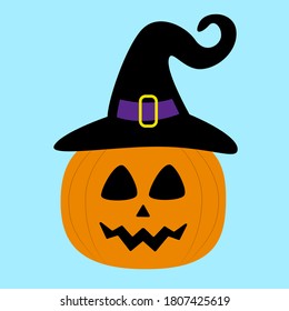 Halloween pumpkin wearing a witch hat.