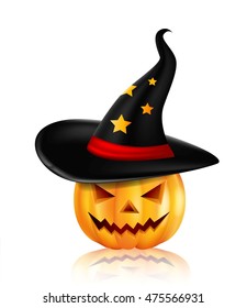 halloween pumpkin wearing a witch's hat