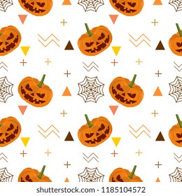 Halloween pumpkin and web spider seamless pattern. vector illustration for fashion textile print and wrapping with festive design.