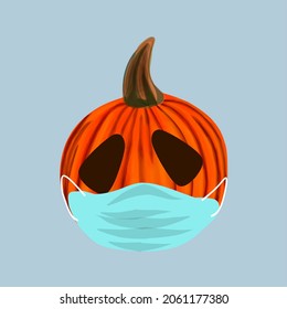 
Halloween pumpkin, with wide eyes, wearing a mask, because there is a deadly virus