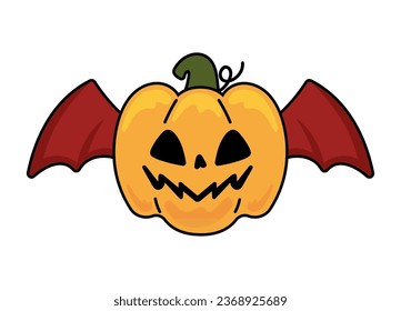 halloween pumpkin with wings illustration isolated