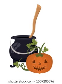 halloween pumpkin and witch cauldron